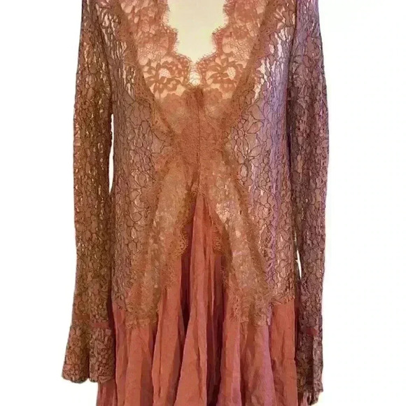FREE PEOPLE Secret Origins Lace Tunic Dusty Mauve Size Small New With Tags - Picture 5 of 10